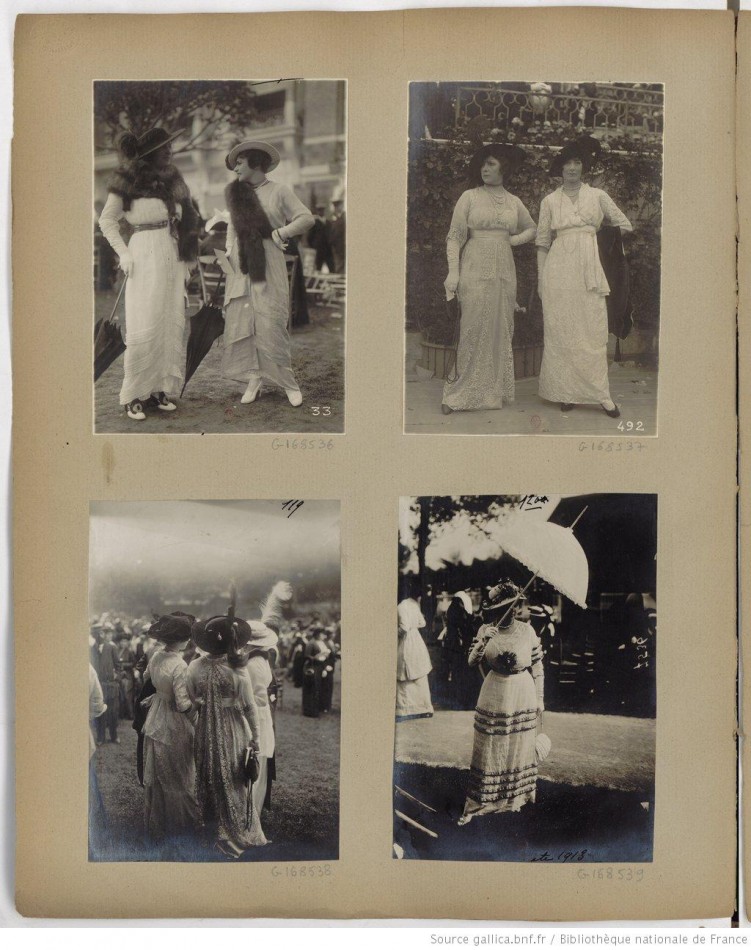 [Toilettes féminines aux courses de Longchamp] 1911-1914