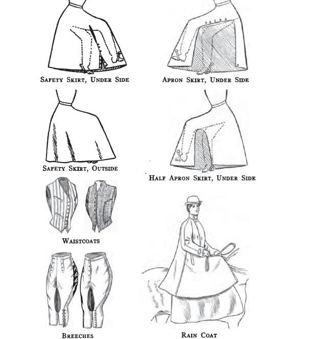 Apron skirts, safety skirts, breeches, raincoat